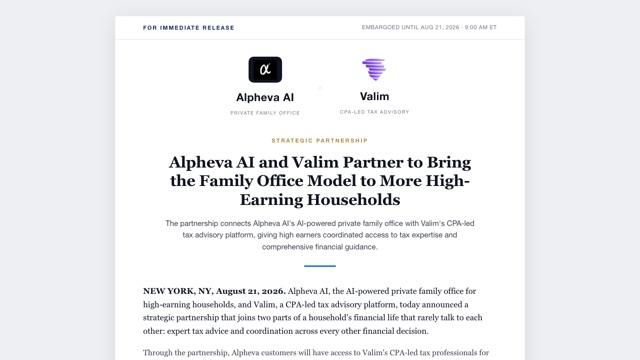 Alpheva and Valim strategic partnership announcement